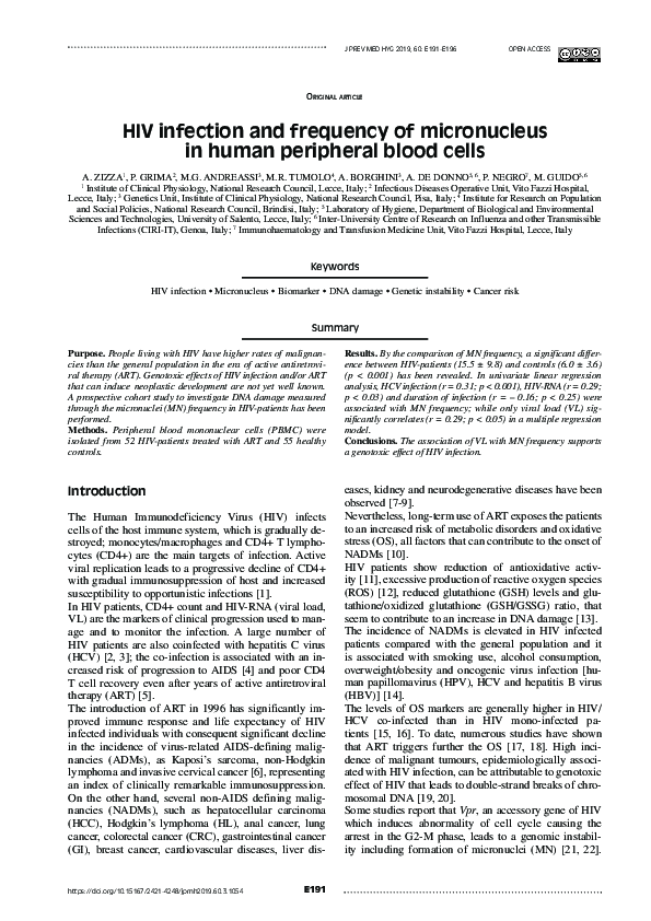 (PDF) HIV infection and frequency of micronucleus in human peripheral ...
