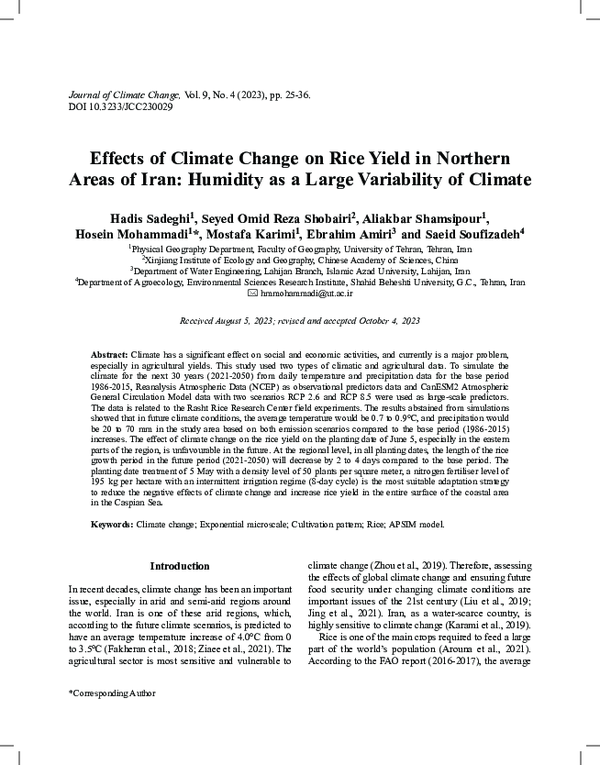 (PDF) Effects of Climate Change on Rice Yield in Northern Areas of Iran ...