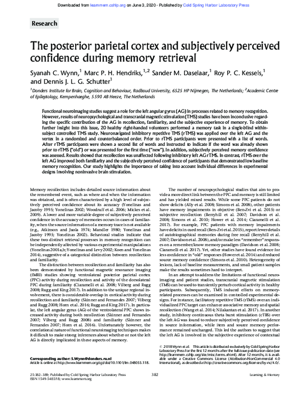 (PDF) The posterior parietal cortex and subjectively perceived ...