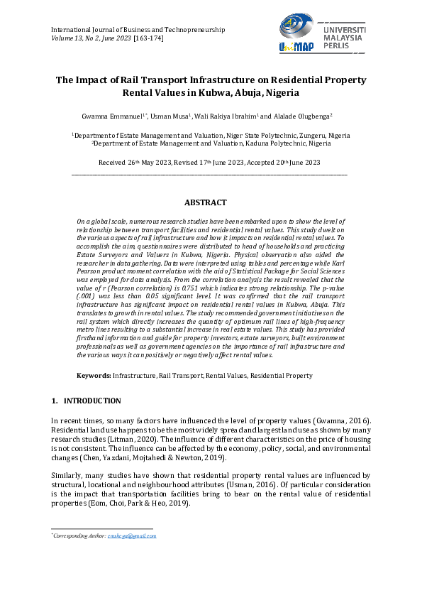 (PDF) The Impact of Rail Transport Infrastructure on Residential ...