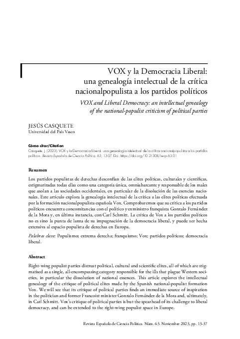 (PDF) Vox y democracia liberal: una genealogía intelectual de la ...