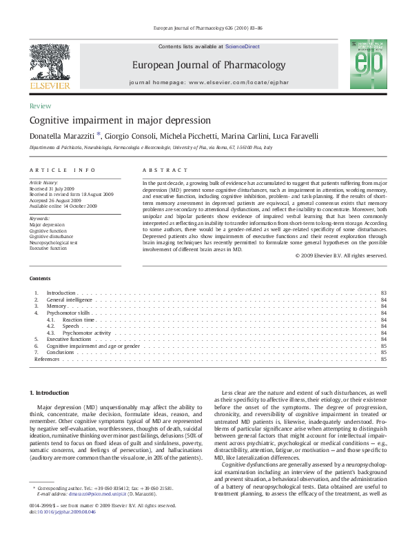 (PDF) Cognitive impairment in major depression