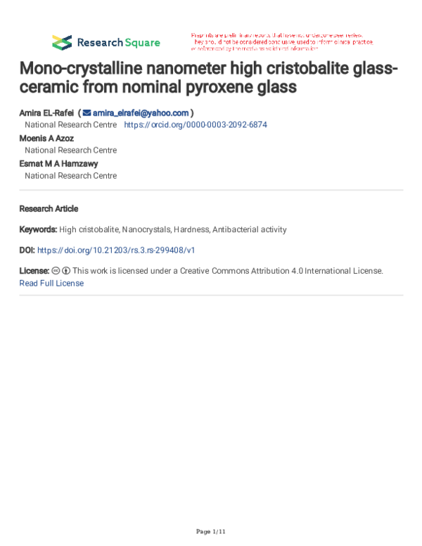 (PDF) Mono-crystalline nanometer high cristobalite glass-ceramic from ...
