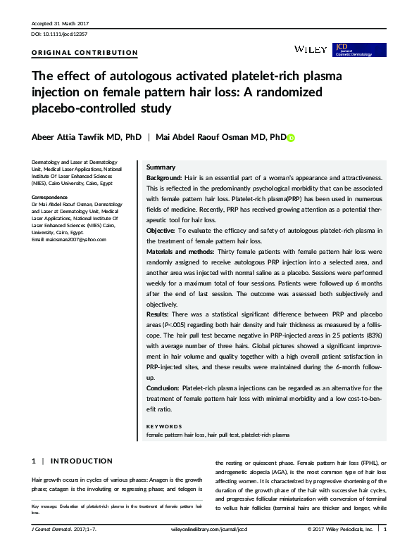 (PDF) The effect of autologous activated platelet-rich plasma injection ...