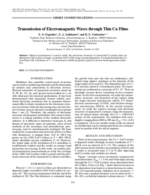 (PDF) Transmission of Electromagnetic Waves through a Subwavelength ...