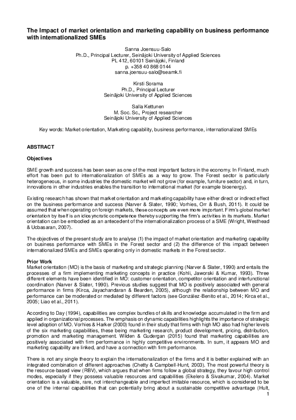 (PDF) The Impact of market orientation and marketing capability on ...