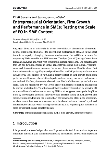 (PDF) Entrepreneurial Orientation, Firm Growth and Performance in SMEs ...