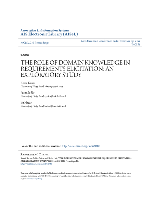 (PDF) The Role of Domain Knowledge in Requirements Elicitation: An ...