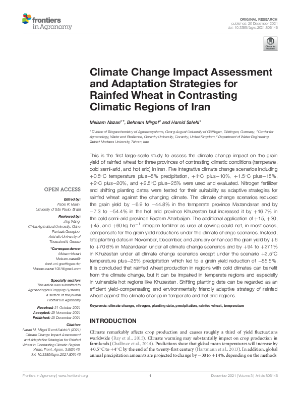 (PDF) Climate Change Impact Assessment and Adaptation Strategies for ...