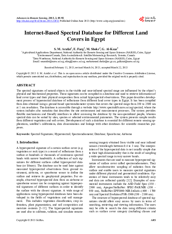 (PDF) Internet-Based Spectral Database for Different Land Covers in Egypt