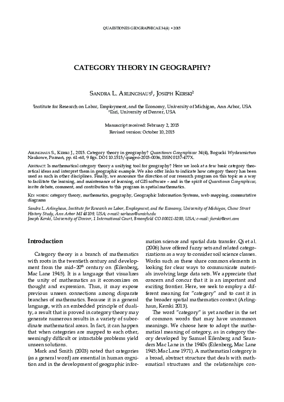 (PDF) Category Theory In Geography?