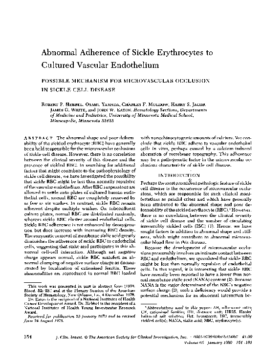 (PDF) Abnormal Adherence of Sickle Erythrocytes to Cultured Vascular ...