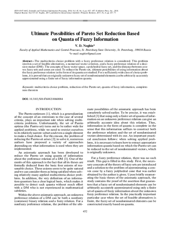 (PDF) Ultimate Possibilities of Pareto Set Reduction Based on Quanta of ...