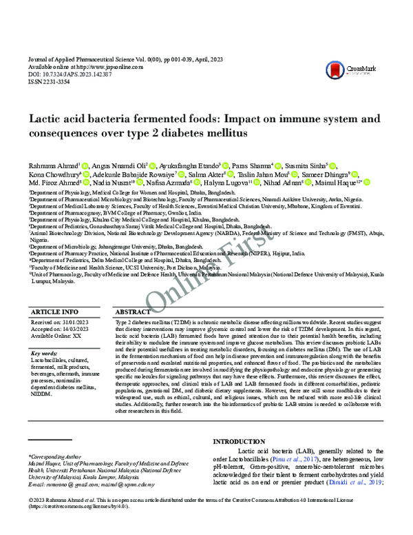 (PDF) Lactic acid bacteria fermented foods: Impact on immune system and ...