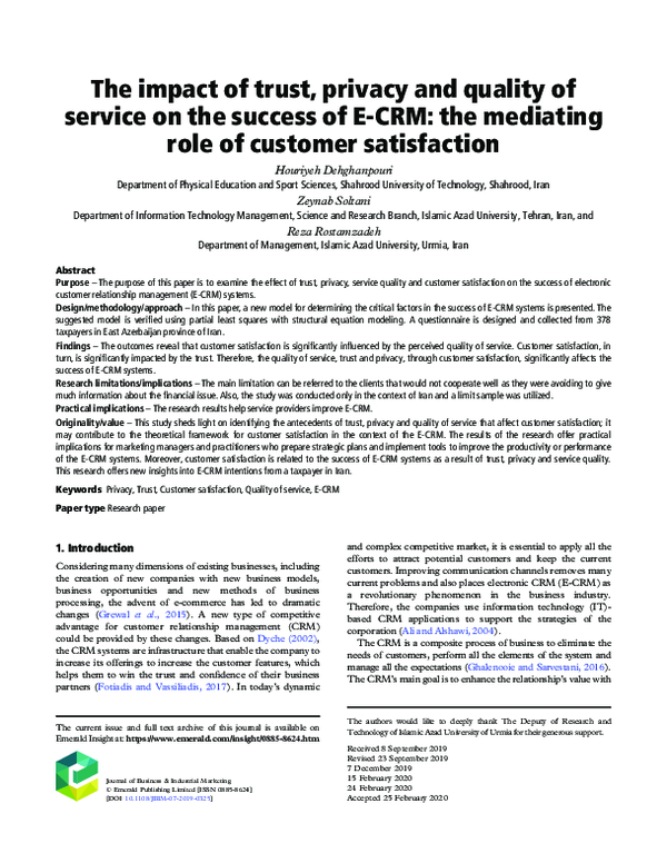 (PDF) The impact of trust, privacy and quality of service on the ...