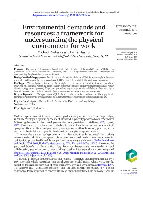 (PDF) Environmental demands and resources: A framework for ...