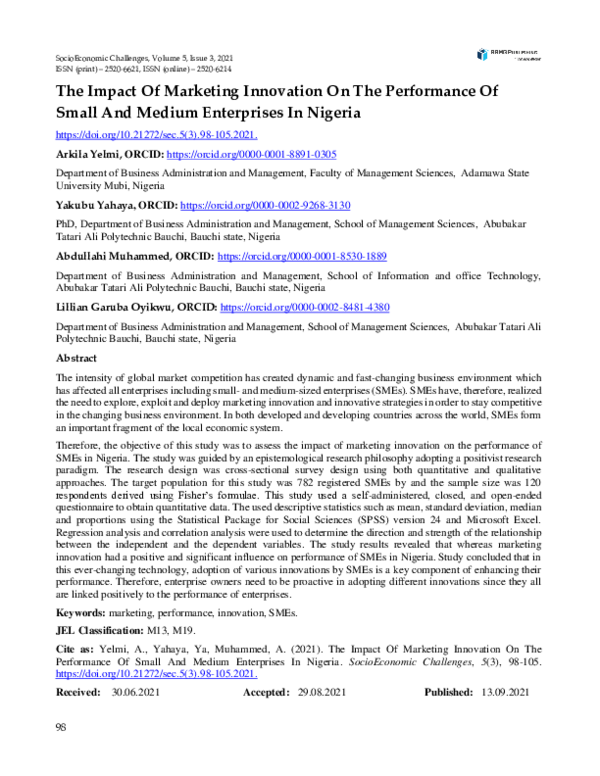 (PDF) The Impact Of Marketing Innovation On The Performance Of Small ...
