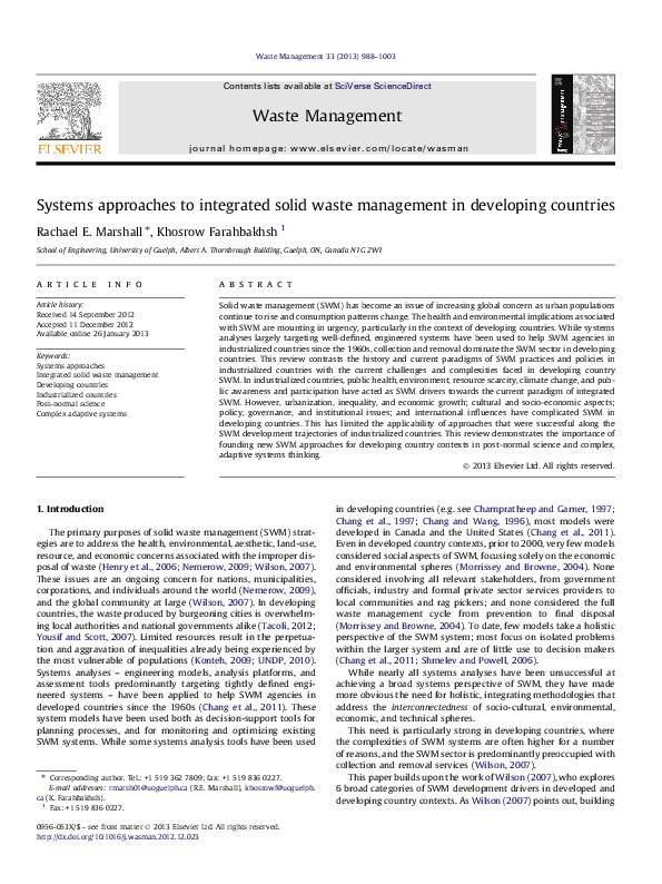 (PDF) Systems approaches to integrated solid waste management in ...