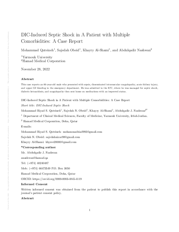 (PDF) DIC-Induced Septic Shock in A Patient with Multiple Comorbidities ...