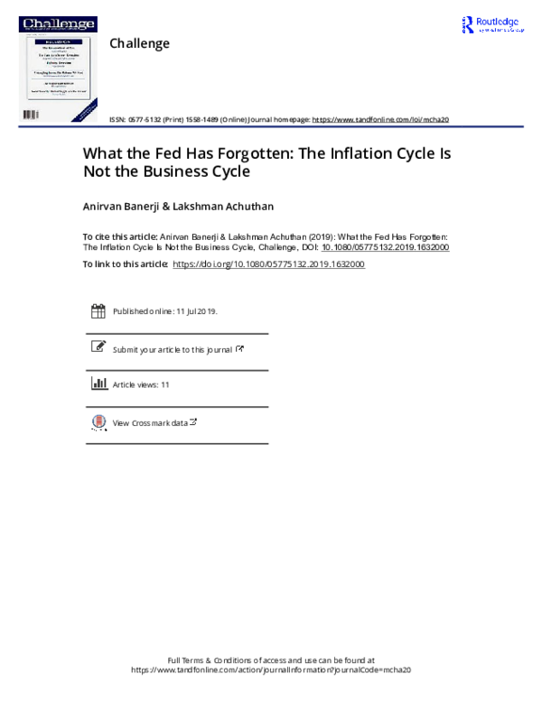 (PDF) What the Fed Has Forgotten: The Inflation Cycle Is Not the ...