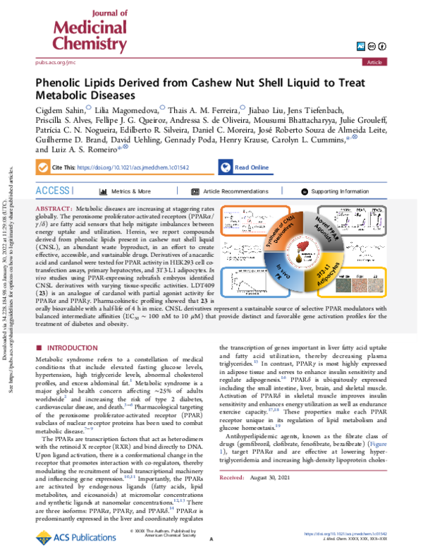 (PDF) Phenolic Lipids Derived from Cashew Nut Shell Liquid to Treat