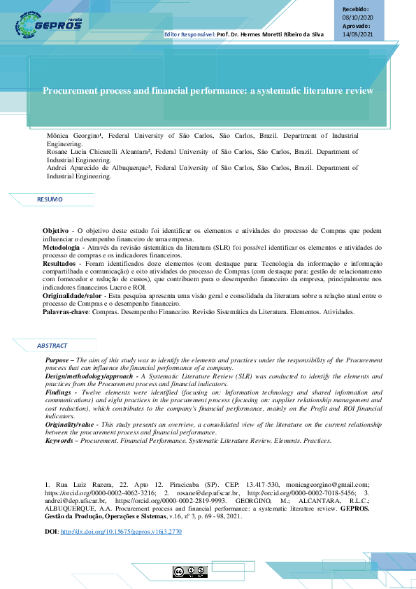 (PDF) Procurement process and financial performance: a systematic ...