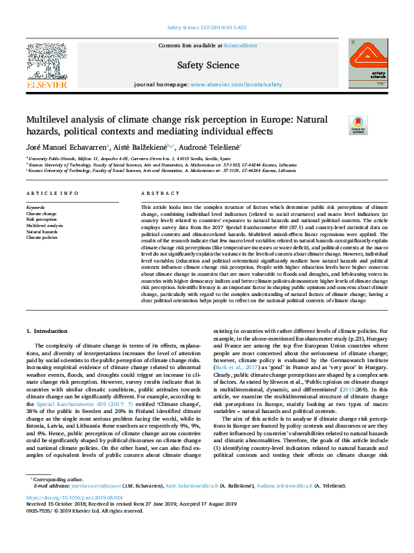 (PDF) Multilevel analysis of climate change risk perception in Europe ...