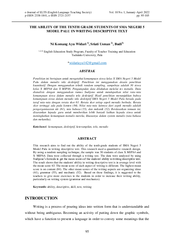 (PDF) Ability of the Tenth Grade Students of Sma Negeri 5 Model Palu in ...
