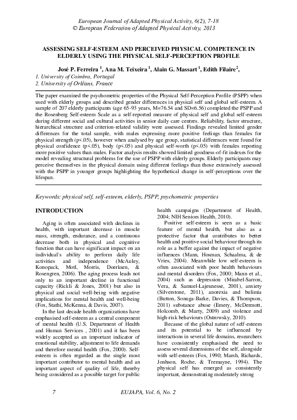 (PDF) Assessing Self-Esteem and Perceived Physical Competence in ...