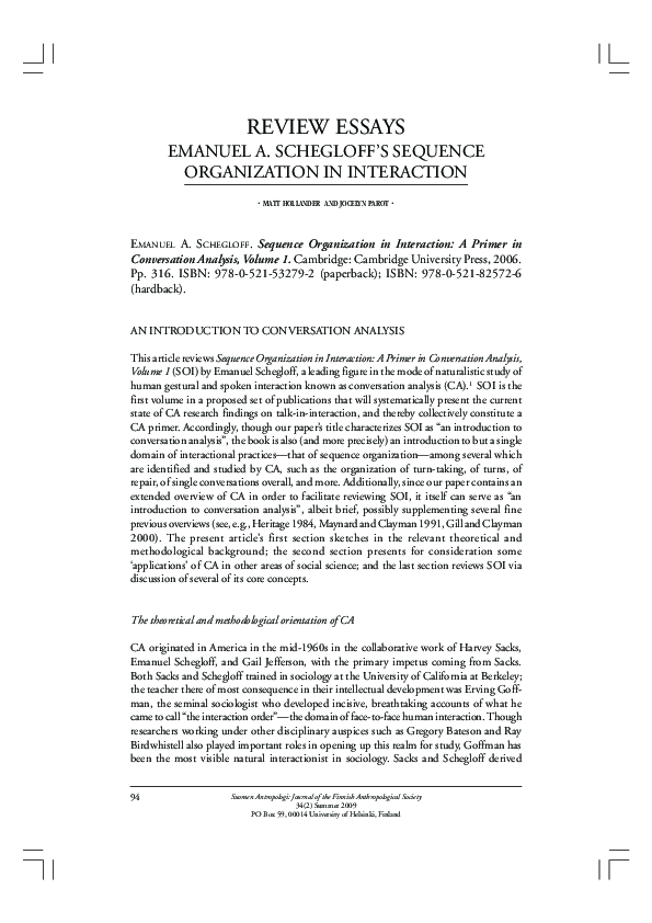 (PDF) Emanuel A. Schegloff. Sequence Organization in Interaction: A ...