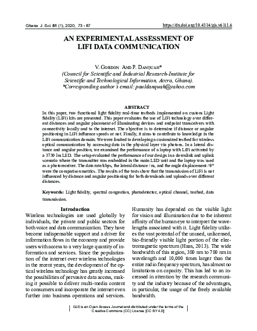 (PDF) An Experimental Assessment of LiFi Data Communication