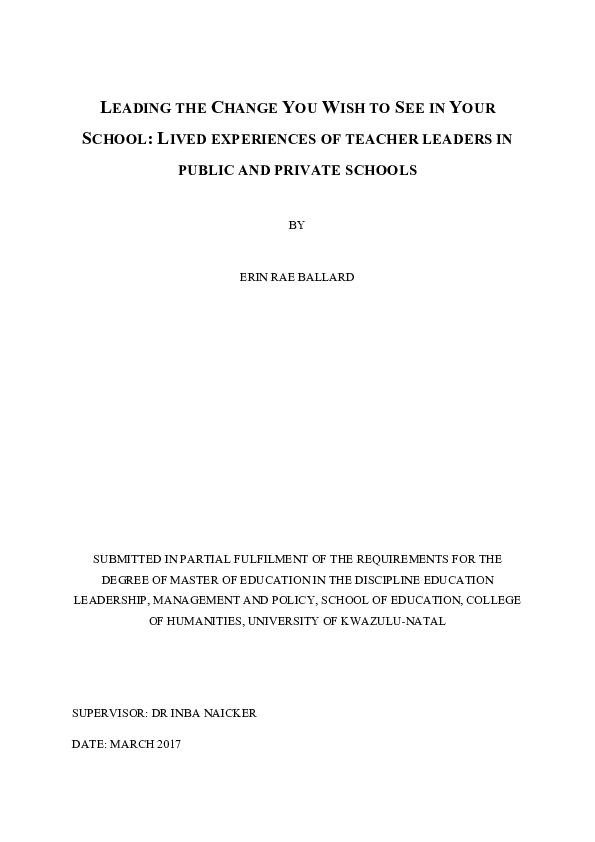 (PDF) Leading the change you wish to see in your school : lived ...
