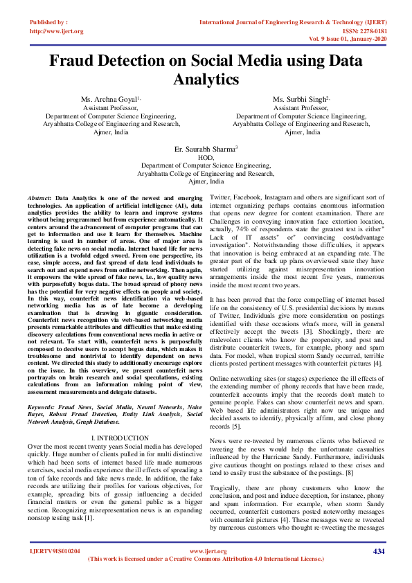 (PDF) Fraud Detection on Social Media using Data Analytics
