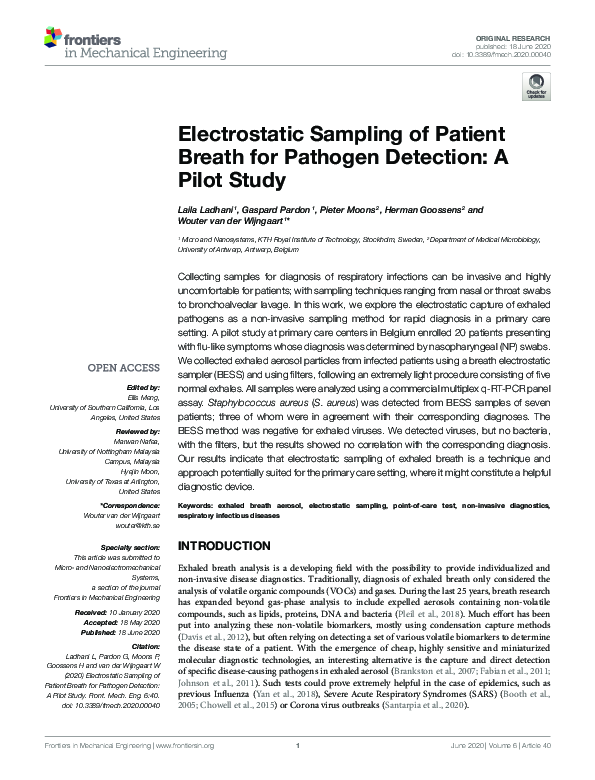 (PDF) Electrostatic Sampling of Patient Breath for Pathogen Detection ...