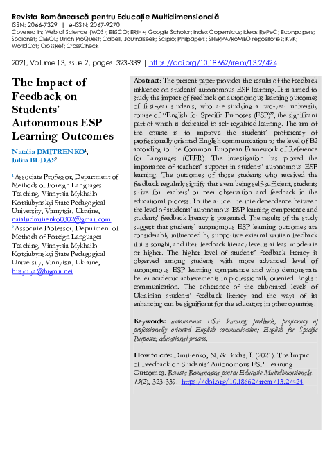 (PDF) The Impact of Feedback on Students’ Autonomous ESP Learning Outcomes