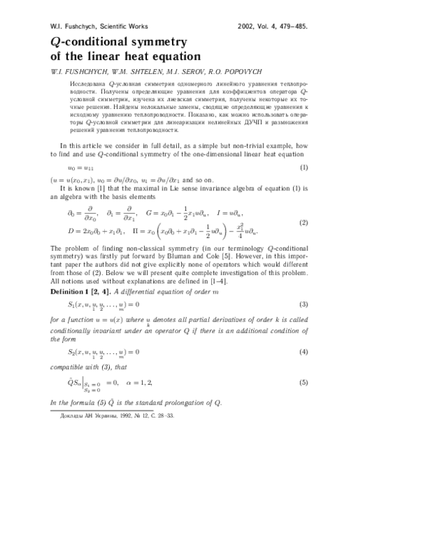 (PDF) Q-conditional symmetry of the linear heat equation