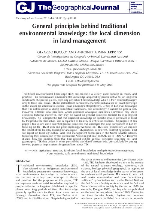(PDF) General principles behind traditional environmental knowledge ...