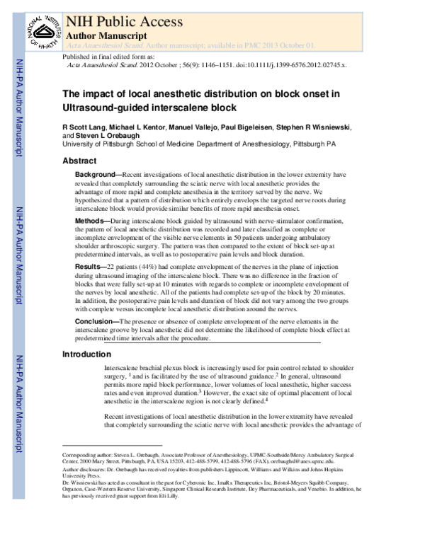 (PDF) The impact of local anesthetic distribution on block onset in