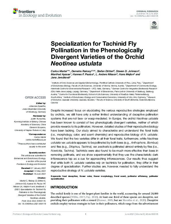 (PDF) Specialization for Tachinid Fly Pollination in the Phenologically ...