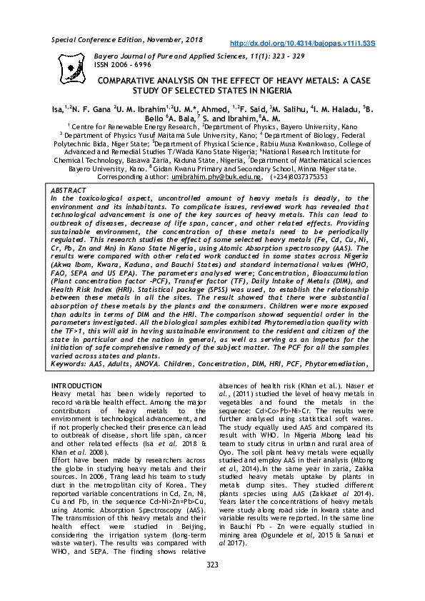 (PDF) Comparative analysis on the effect of heavy metals: a case study ...
