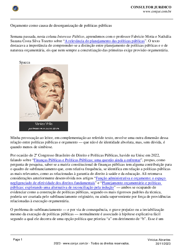 Orçamento como causa de desorganizacao de politicas publicas