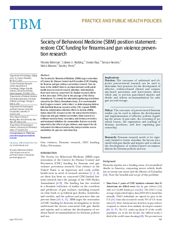 (PDF) Society of Behavioral Medicine (SBM) position statement: restore ...