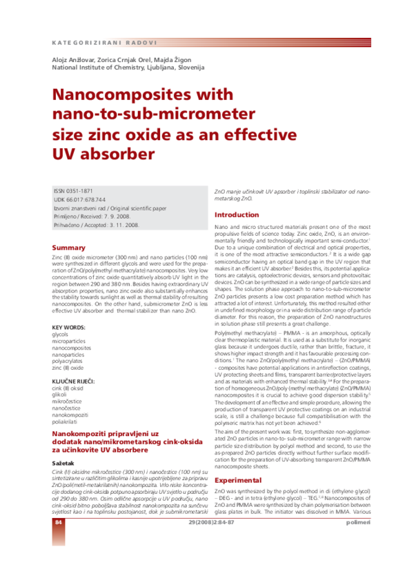 (PDF) Nanocomposites with nano-to-sub-micrometer size zinc oxide as an ...