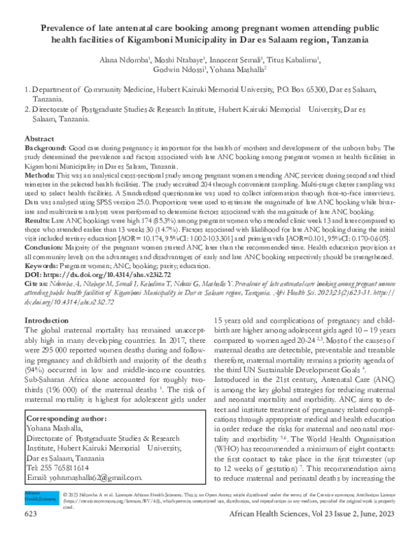 (PDF) Prevalence of late antenatal care booking among pregnant women ...
