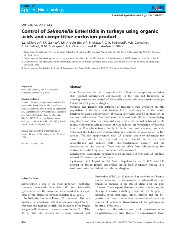 (PDF) Control of Salmonella Enteritidis in turkeys using organic acids ...