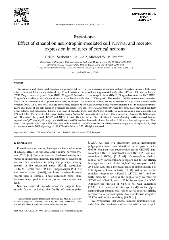 (PDF) Effect of ethanol on neurotrophin-mediated cell survival and ...