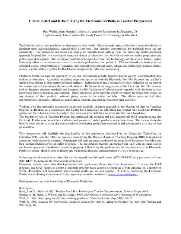 (PDF) Collect, Select and Reflect: Using the Electronic Portfolio in ...