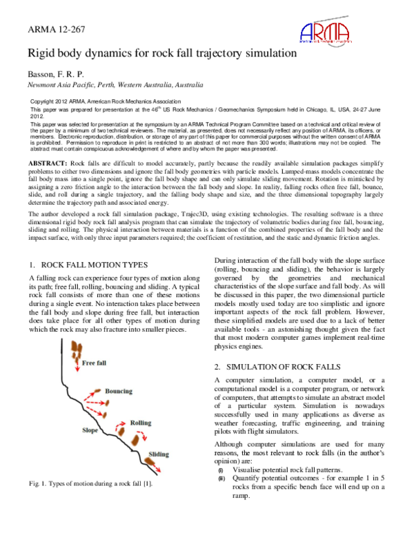 (PDF) Rigid Body Dynamics For Rock Fall Trajectory Simulation