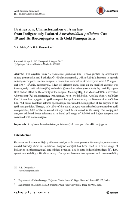 (PDF) Purification, Characterization of Amylase from Indigenously ...