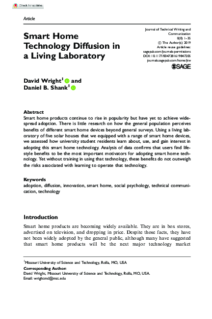 (PDF) Smart Home Technology Diffusion in a Living Laboratory